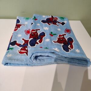NWOT Spiderman Christmas Themed Hand Towels Bath Blue Kids Marvel Disney